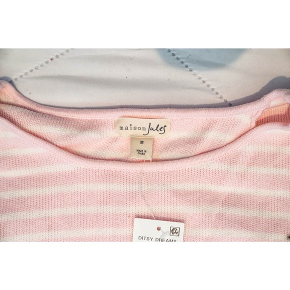 Maison Jules | Striped Scalloped Crossover Top, Sz M, Pink - Picture 4 of 5